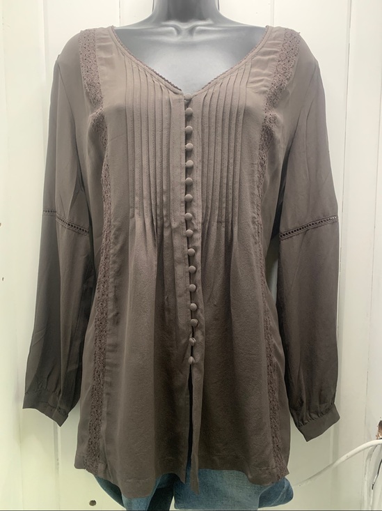 Soft Surroundings Tops - Soft Surroundings M Tunic Top Brown Silk Peasant Button Down Long Sleeve Pintuck